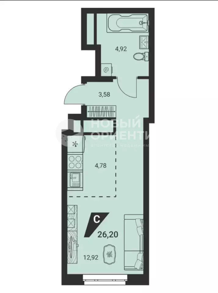 1-комн. квартира, 26.2 м², 15/24 эт.