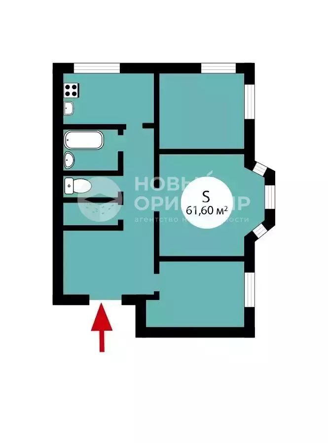 3-комн. квартира, 61.6 м², 2/4 эт.